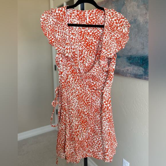 Free People French Quarter Wrap Mini Geometric Dress Women’s size Small Orange - Picture 2 of 7